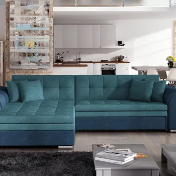 Coltar extensibil dreapta 4 locuri, ELTAP, Sorento, 296x194x78 cm, lemn/poliester, albastru/albastru inchis imagine