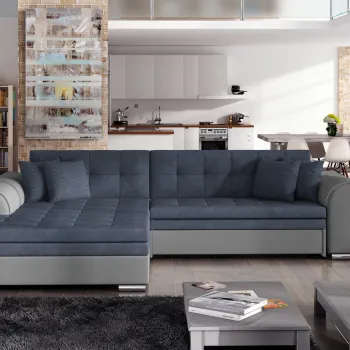 Coltar extensibil dreapta 4 locuri, ELTAP, Sorento, 296x194x78 cm, lemn/poliester, albastru/gri imagine