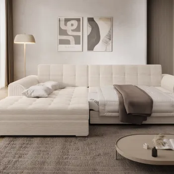 Coltar extensibil dreapta 4 locuri ELTAP, Sorento, 296x194x78 cm, lemn/poliester, bej imagine