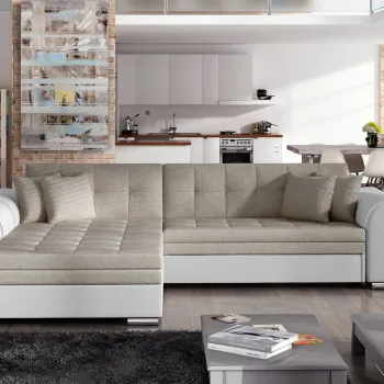 Coltar extensibil dreapta 4 locuri, ELTAP, Sorento, 296x194x78 cm, lemn/poliester, bej/alb imagine