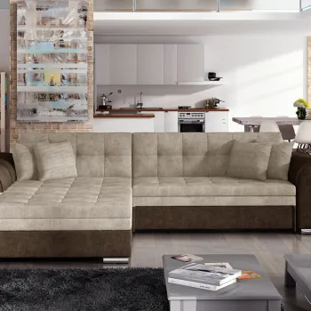 Coltar extensibil dreapta 4 locuri, ELTAP, Sorento, 296x194x78 cm, lemn/poliester, bej deschis/maro imagine