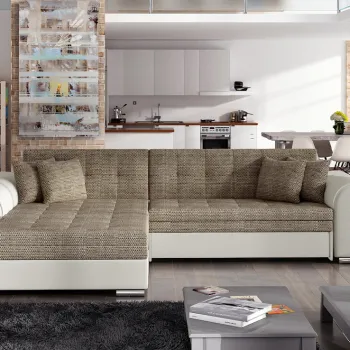 Coltar extensibil dreapta 4 locuri, ELTAP, Sorento, 296x194x78 cm, lemn/poliester, bej inchis/bej imagine