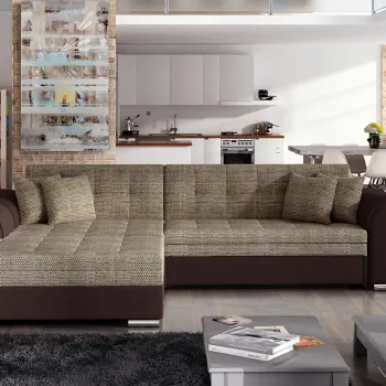 Coltar extensibil dreapta 4 locuri, ELTAP, Sorento, 296x194x78 cm, lemn/poliester, bej inchis/maro imagine