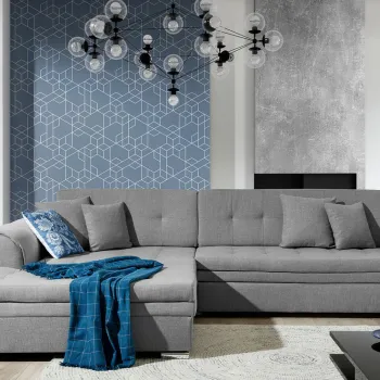 Coltar extensibil dreapta 4 locuri, ELTAP, Sorento, 296x194x78 cm, lemn/poliester, gri deschis imagine