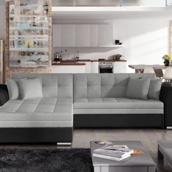 Coltar extensibil dreapta 4 locuri, ELTAP, Sorento, 296x194x78 cm, lemn/poliester, gri deschis/negru imagine