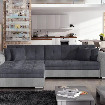 Coltar extensibil dreapta 4 locuri, ELTAP, Sorento, 296x194x78 cm, lemn/poliester, gri/gri deschis imagine