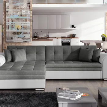 Coltar extensibil dreapta 4 locuri, ELTAP, Sorento, 296x194x78 cm, lemn/poliester, gri inchis/alb imagine