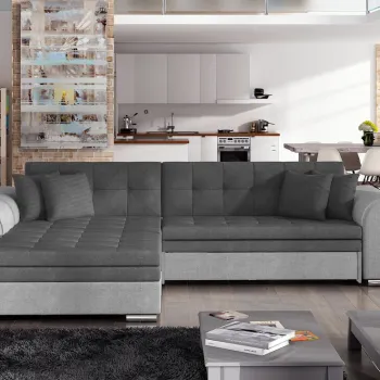 Coltar extensibil dreapta 4 locuri, ELTAP, Sorento, 296x194x78 cm, lemn/poliester, gri inchis/gri deschis imagine