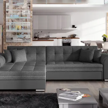 Coltar extensibil dreapta 4 locuri, ELTAP, Sorento, 296x194x78 cm, lemn/poliester, gri inchis/gri imagine