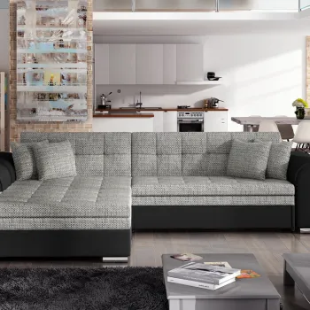 Coltar extensibil dreapta 4 locuri, ELTAP, Sorento, 296x194x78 cm, lemn/poliester, gri/negru imagine