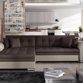 Coltar extensibil dreapta 4 locuri, ELTAP, Sorento, 296x194x78 cm, lemn/poliester, maro/bej imagine