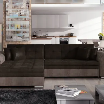 Coltar extensibil dreapta 4 locuri, ELTAP, Sorento, 296x194x78 cm, lemn/poliester, maro inchis/maro imagine