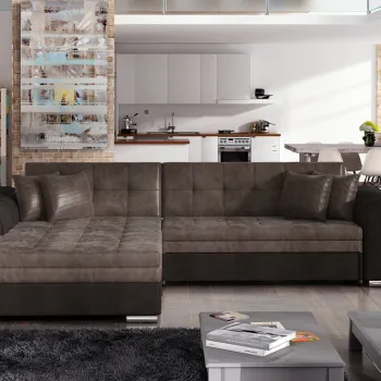 Coltar extensibil dreapta 4 locuri, ELTAP, Sorento, 296x194x78 cm, lemn/poliester, maro/maro inchis imagine