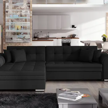 Coltar extensibil dreapta 4 locuri, ELTAP, Sorento, 296x194x78 cm, lemn/poliester, negru imagine