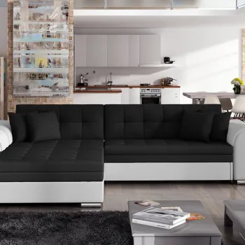 Coltar extensibil dreapta 4 locuri, ELTAP, Sorento, 296x194x78 cm, lemn/poliester, negru/alb imagine