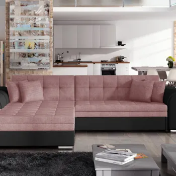 Coltar extensibil dreapta 4 locuri, ELTAP, Sorento, 296x194x78 cm, lemn/poliester, roz/negru imagine