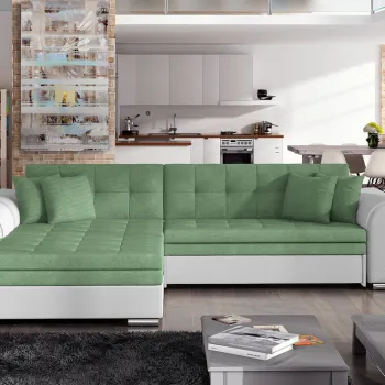 Coltar extensibil dreapta 4 locuri, ELTAP, Sorento, 296x194x78 cm, lemn/poliester, verde/alb imagine