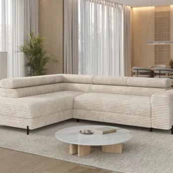 Coltar extensibil dreapta 5 locuri ELTAP, Colesio, 274x200x93 cm, lemn/poliester, bej imagine