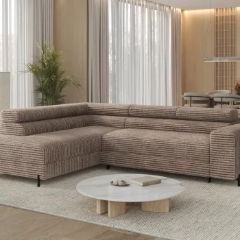 Coltar extensibil dreapta 5 locuri ELTAP, Colesio, 274x200x93 cm, lemn/poliester, maro deschis imagine