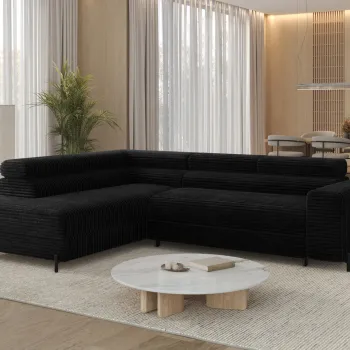 Coltar extensibil dreapta 5 locuri ELTAP, Colesio, 274x200x93 cm, lemn/poliester, negru imagine
