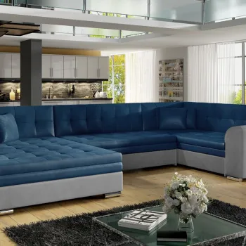 Coltar extensibil dreapta 5 locuri ELTAP, Damario, 338x189x78 cm, lemn/poliester, albastru inchis/gri inchis imagine