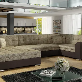 Coltar extensibil dreapta 5 locuri ELTAP, Damario, 338x189x78 cm, lemn/poliester, bej inchis/maro inchis imagine