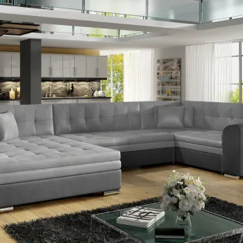 Coltar extensibil dreapta 5 locuri ELTAP, Damario, 338x189x78 cm, lemn/poliester, gri deschis/gri inchis imagine