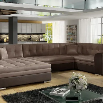 Coltar extensibil dreapta 5 locuri ELTAP, Damario, 338x189x78 cm, lemn/poliester, maro deschis/maro inchis imagine