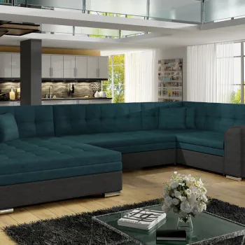 Coltar extensibil dreapta 5 locuri ELTAP, Damario, 338x189x78 cm, lemn/poliester, verde inchis/gri inchis imagine