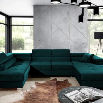 Coltar extensibil dreapta 5 locuri ELTAP, Edr-100, Eduardo, 337x205x88 cm, lemn/poliester, verde inchis imagine