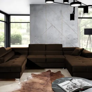 Coltar extensibil dreapta 5 locuri ELTAP, Edr-102, Eduardo, 337x205x88 cm, lemn/poliester, maro inchis imagine