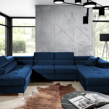 Coltar extensibil dreapta 5 locuri ELTAP, Edr-104, Eduardo, 337x205x88 cm, lemn/poliester, albastru inchis imagine