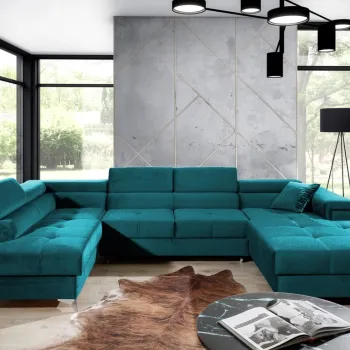 Coltar extensibil dreapta 5 locuri ELTAP, Edr-106, Eduardo, 337x205x88 cm, lemn/poliester, turcoaz imagine