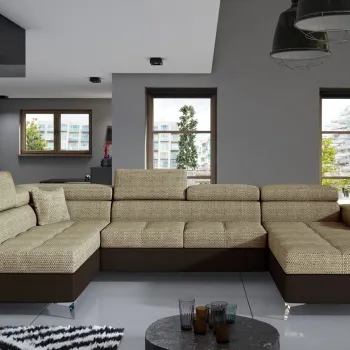 Coltar extensibil dreapta 5 locuri ELTAP, Edr-32, Eduardo, 337x205x88 cm, lemn/poliester, bej/maro inchis imagine