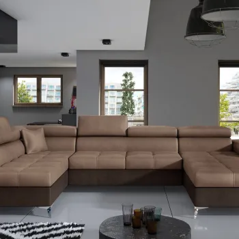 Coltar extensibil dreapta 5 locuri ELTAP, Edr-35, Eduardo, 337x205x88 cm, lemn/poliester, maro deschis/maro inchis imagine