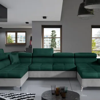 Coltar extensibil dreapta 5 locuri ELTAP, Edr-39, Eduardo, 337x205x88 cm, lemn/poliester, verde inchis/gri imagine