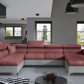 Coltar extensibil dreapta 5 locuri ELTAP, Edr-41, Eduardo, 337x205x88 cm, lemn/poliester, roz inchis/gri imagine