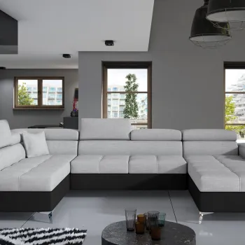 Coltar extensibil dreapta 5 locuri ELTAP, Edr-54, Eduardo, 337x205x88 cm, lemn/poliester, gri deschis/negru imagine