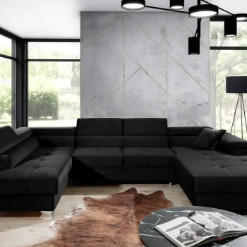 Coltar extensibil dreapta 5 locuri ELTAP, Edr-94, Eduardo, 337x205x88 cm, lemn/poliester, negru imagine