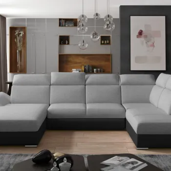 Coltar extensibil dreapta 5 locuri ELTAP, Evl-25, Evanell, 336x211x102 cm, lemn/poliester, gri/negru imagine
