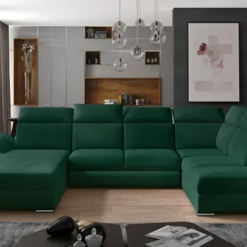 Coltar extensibil dreapta 5 locuri ELTAP, Evl-39, Evanell, 336x211x102 cm, lemn/poliester, verde inchis imagine