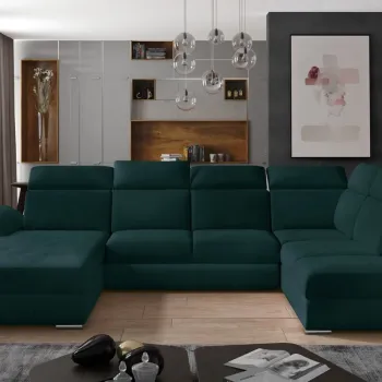 Coltar extensibil dreapta 5 locuri ELTAP, Evl-54, Evanell, 336x211x102 cm, lemn/poliester, verde inchis imagine