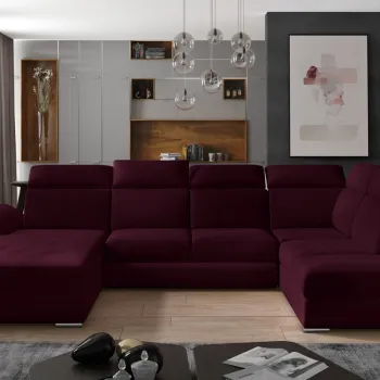 Coltar extensibil dreapta 5 locuri ELTAP, Evl-55, Evanell, 336x211x102 cm, lemn/poliester, visiniu imagine