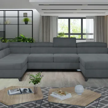 Coltar extensibil dreapta 5 locuri ELTAP, Jos-30, Josette, 370x190x98 cm, lemn/poliester, gri inchis imagine