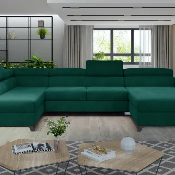 Coltar extensibil dreapta 5 locuri ELTAP, Jos-35, Josette, 370x190x98 cm, lemn/poliester, verde inchis imagine