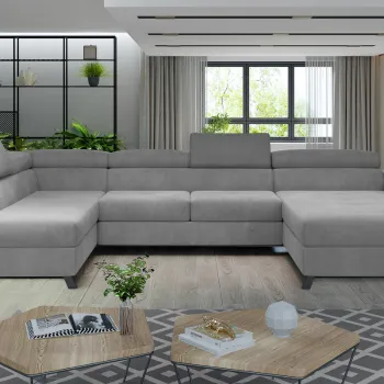 Coltar extensibil dreapta 5 locuri ELTAP, Jos-38, Josette, 370x190x98 cm, lemn/poliester, gri deschis imagine