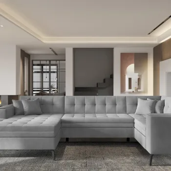 Coltar extensibil dreapta 5 locuri ELTAP, MON-RT-03NU, Montez, 340x180x93 cm, lemn/poliester, gri deschis imagine