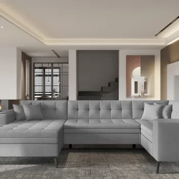 Coltar extensibil dreapta 5 locuri ELTAP, MON-RT-04FL, Montez, 340x180x93 cm, lemn/poliester, gri deschis imagine