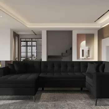 Coltar extensibil dreapta 5 locuri ELTAP, MON-RT-10FL, Montez, 340x180x93 cm, lemn/poliester, negru imagine