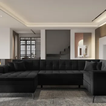 Coltar extensibil dreapta 5 locuri ELTAP, MON-RT-10LU, Montez, 340x180x93 cm, lemn/poliester, negru imagine